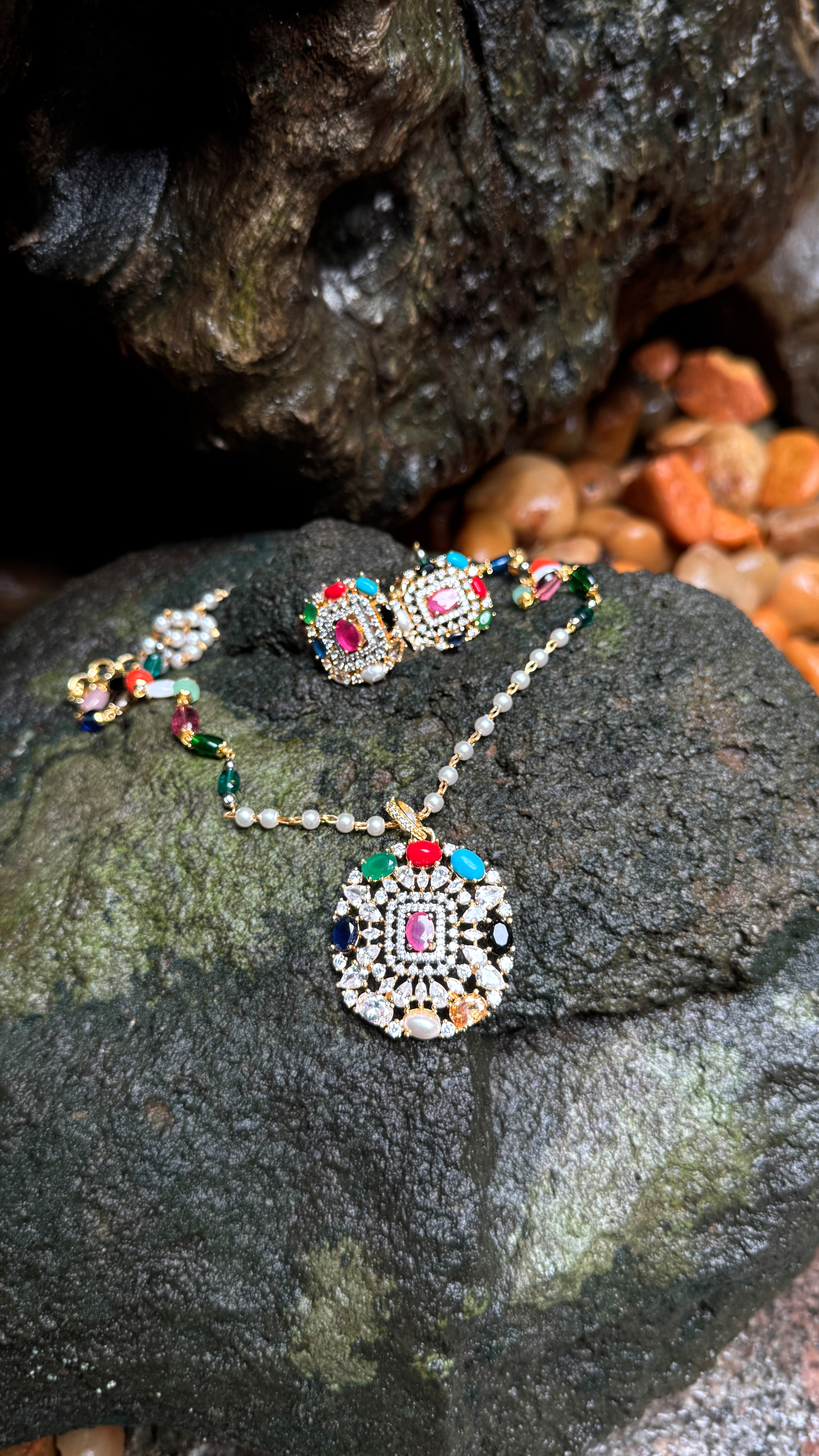 Multicolor AD and Pearl Necklace Set — Jewels by Sol Kaari